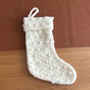 West Elm White Felt Pom Pom Stocking